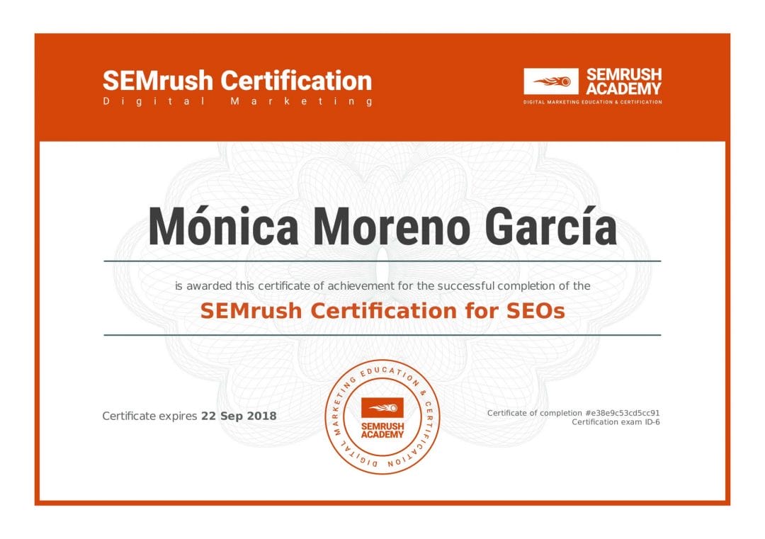 SEMrush - Certification for SEOs - Web Positioning - SEO - Utrera (Sevilla)